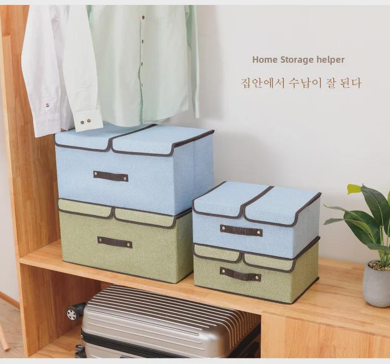 Foldable Cotton & Linen Storage Box: Portable Double Cover for Toys & Clothes