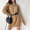 Autumn/Winter Solid Color Ripped Hem Round Neck Loose Knit Sweater