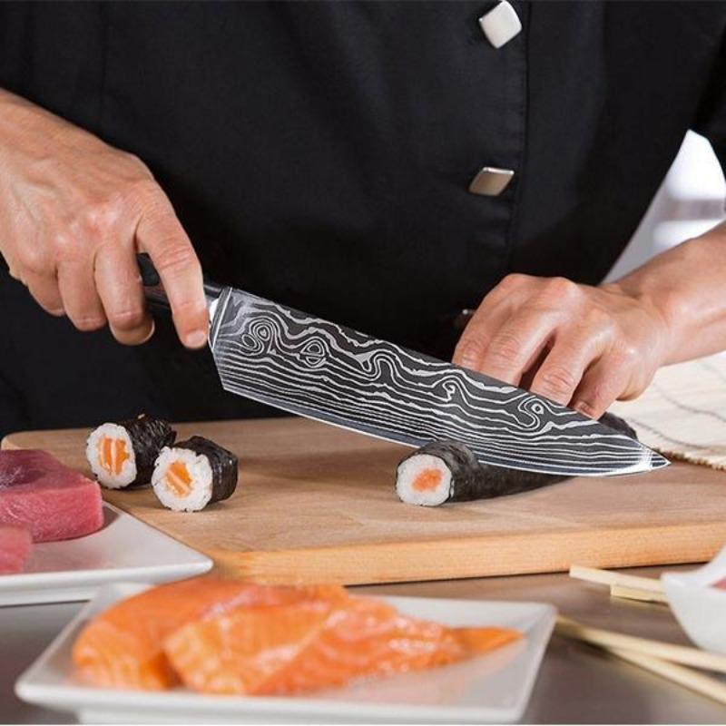 1PC,Chef's Knife Japanese Knife Sashimi Slicing Knife Chef's Multi-purpose Knife Cooking Knife Damascus Laser Pattern Kitchen Knife