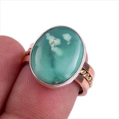 Natural Tibetan Turquoise Gemstone 925 Sterling Silver Two Tone Ring S.6.5 P8i82
