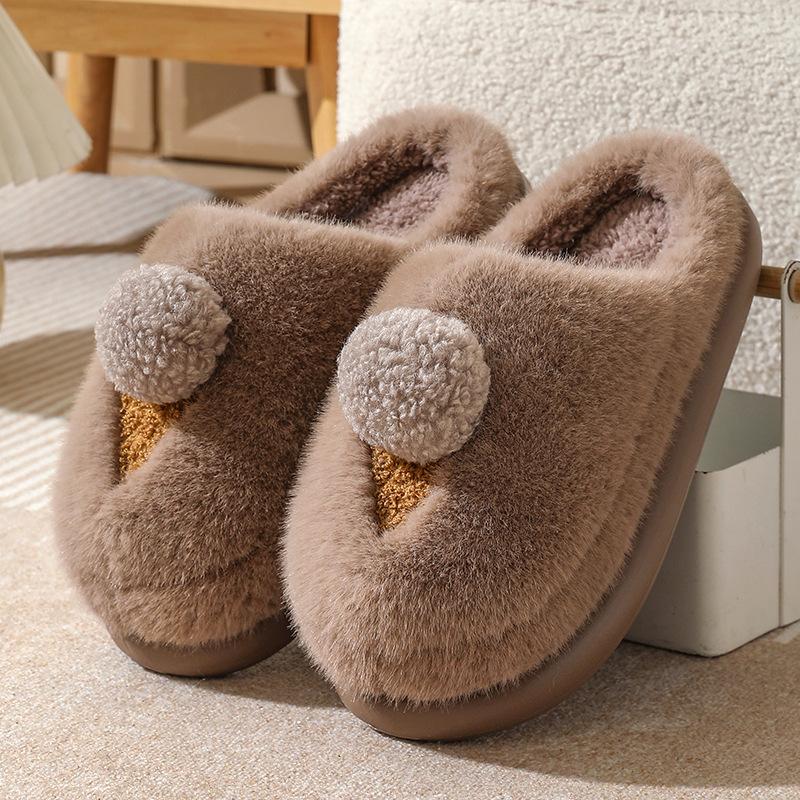 Winter new cartoon cotton slippers women's indoor thick-soled home fluffy shoes wear warm half-drag cotton shoes