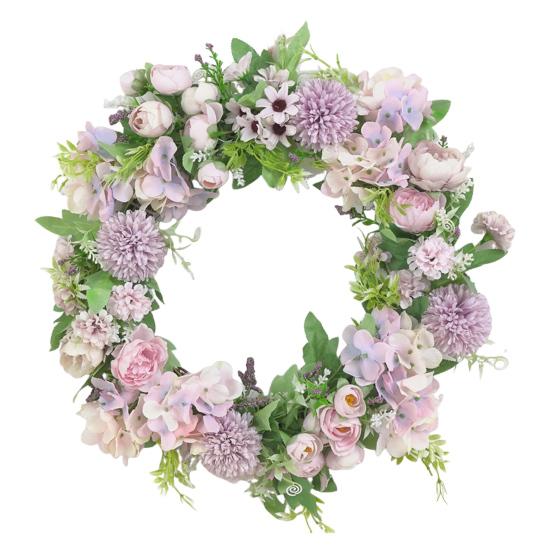 15.75" Spring Wreath Faux Peony Wreath Artificial Hydrangea Peony Flower Wreath with Green Leaves for Home Front Door Wedding Wall Decor