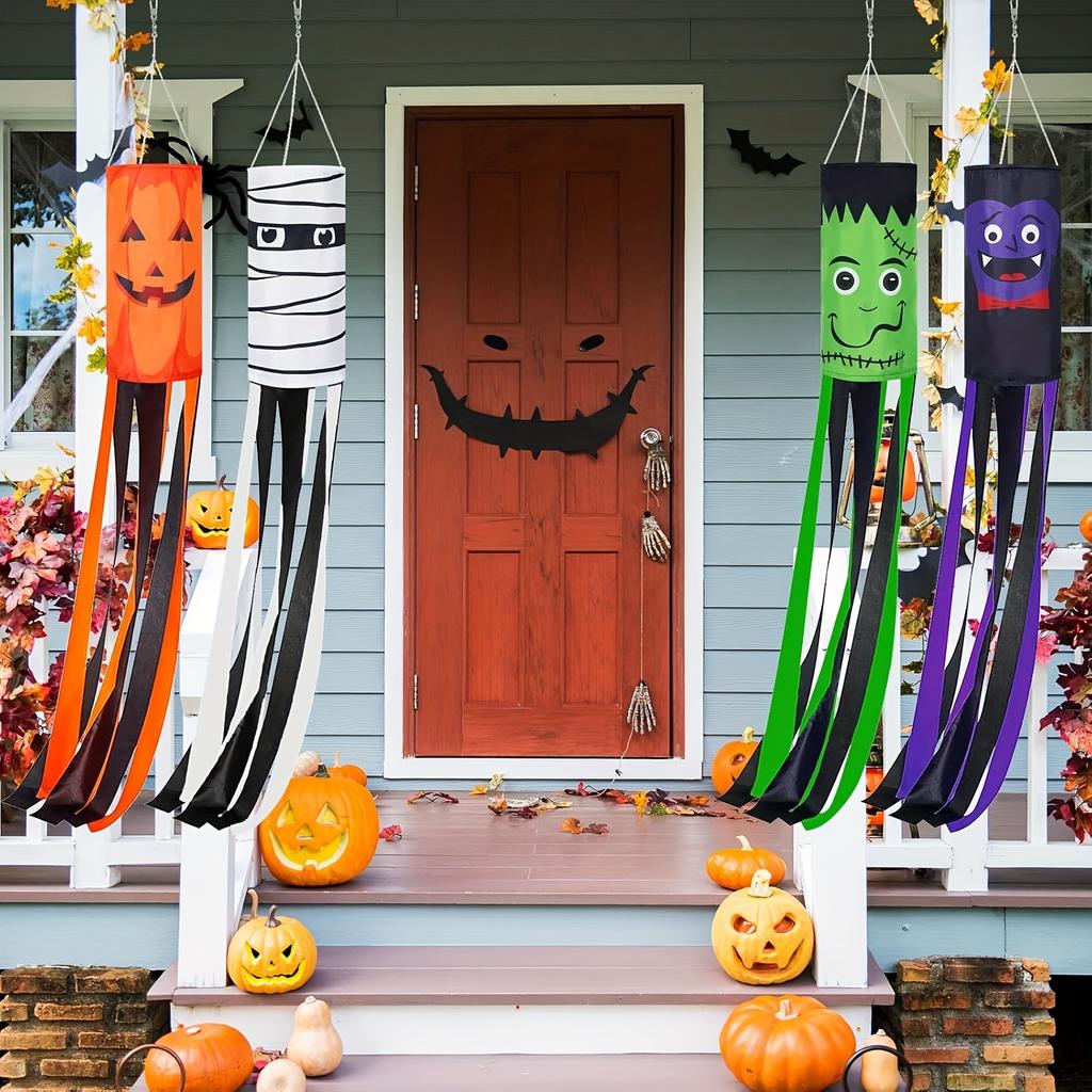 1Halloween Weathervane Spooky Wind Indicator Polyester Windsock Flag Lightweight Hanging Ornament For Outdoor Yard Lawn Porch