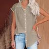 Women's Casual Summer Solid Color Short Sleeve Lapel Blouse Single Breasted Shirt Top
