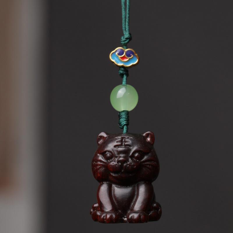 Green Sandalwood Tiger Phone Charm and Keychain for the Year of the Tiger - Cute and Auspicious Design