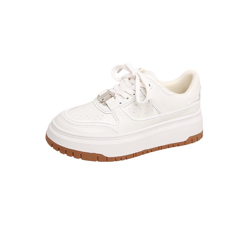 

Маленькие белые туфли на толстой подошве с увеличением роста, женские, весенние, новые, кожаные, универсальные, ретро, со старой серебряной пряжкой, повседневные спортивные туфли 37 белый