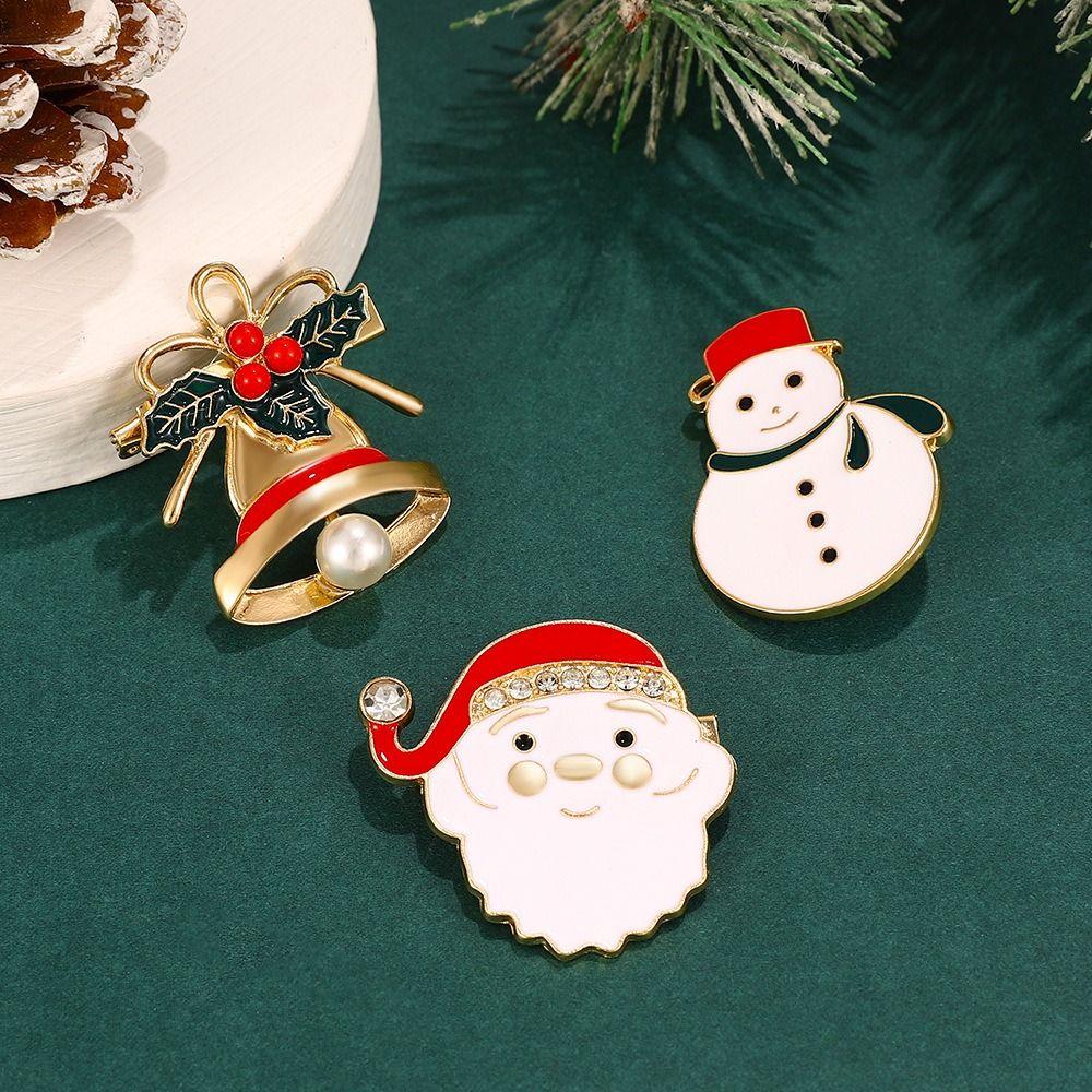 Bell Christmas Brooch Snow Man Dripping Oil Lapel Pin Personality Santa Claus Enamel Pins  Women