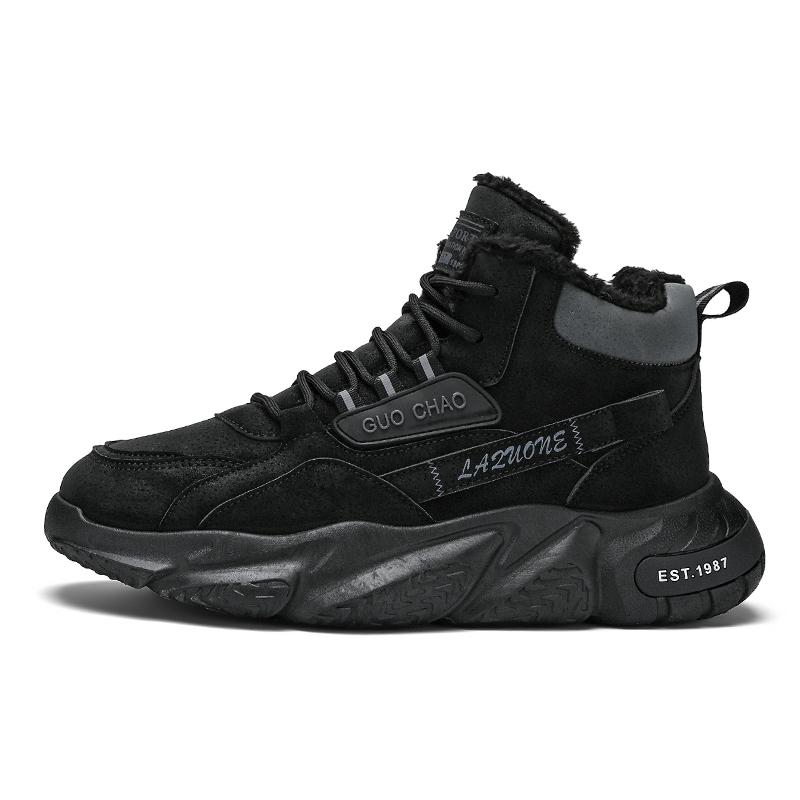 High Top Winter Boots Men Plush Lined Throat Sculpted One Piece Midsole Round Lace Ankle Shoes