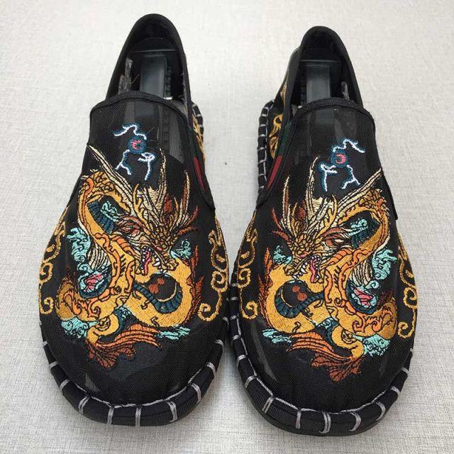 Oude Peking Stoffen Schoenen Holle Netstof Schoenen Airconditioning Schoenen Luie Man Handgeborduurd Mondmasker Gaas Sandalen