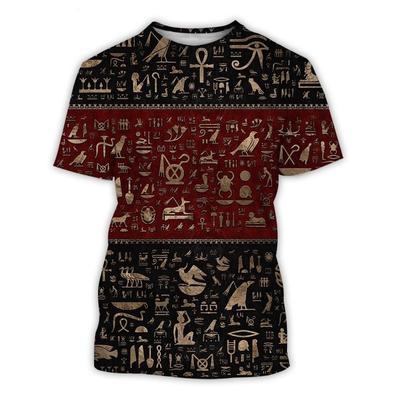 Summer Round Neck 3D Ancient Egyptian Print Top Fashionable Casual Vintage Short Sleeved Men's T-shirts