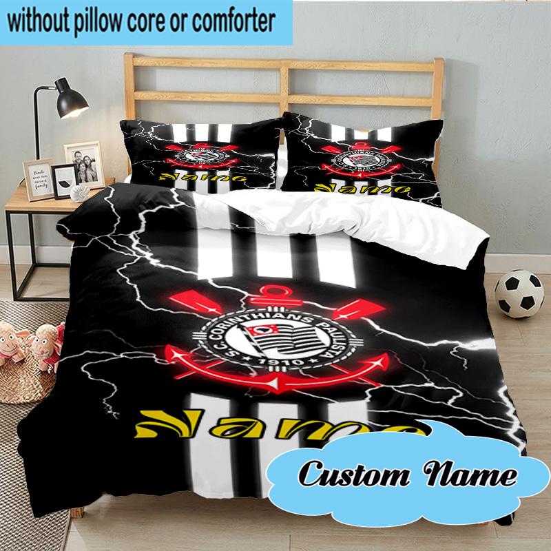 3PCS Custom Name Corinthians Team Crest Bedding Set, Including 1pc Duvet Cover And 2pcs Pillowcases, Suitable for dorms and bedrooms Gift