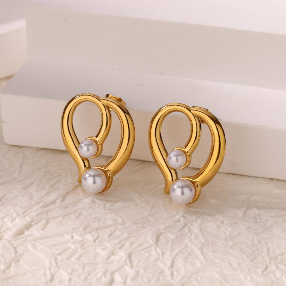 Heart Petal Imitation Pearl Earring for Women Gold Color Stainless Steel Stud Earring Anti Fading Wedding Charm Jewelry Gift BFF