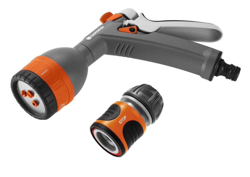 GARDENA Multi-Spray Gun with Water Stop Connector, Gray/Orange, 18343-32, Product Warranty: Up to 5 Years