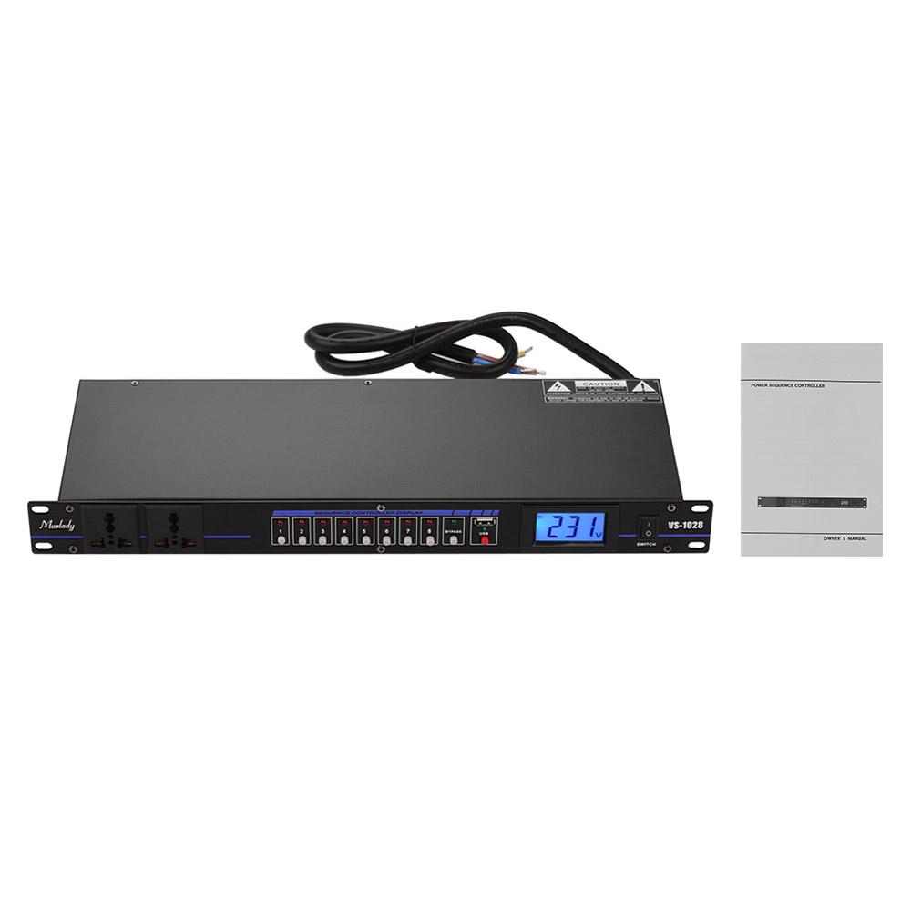 Muslady VS-1028 10-uttags rackmonterad Power Sequence Controller Conditioner Överspänningsskydd Ström