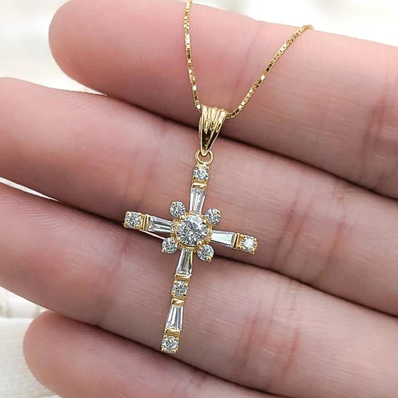 

925 Sterling Silver Fashion Cross Necklace for Women Exquisite Cubic Zirconia Pendant Necklace Female Jewelry Gift