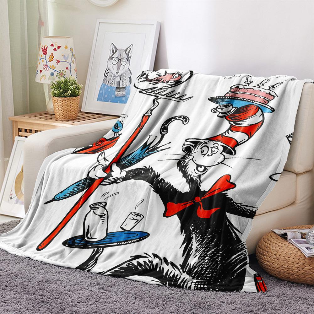 The Cat in the Hat Flannel Blanket, High quality Comfortable for All Seasons, Home Decor, Warmth and Comfort