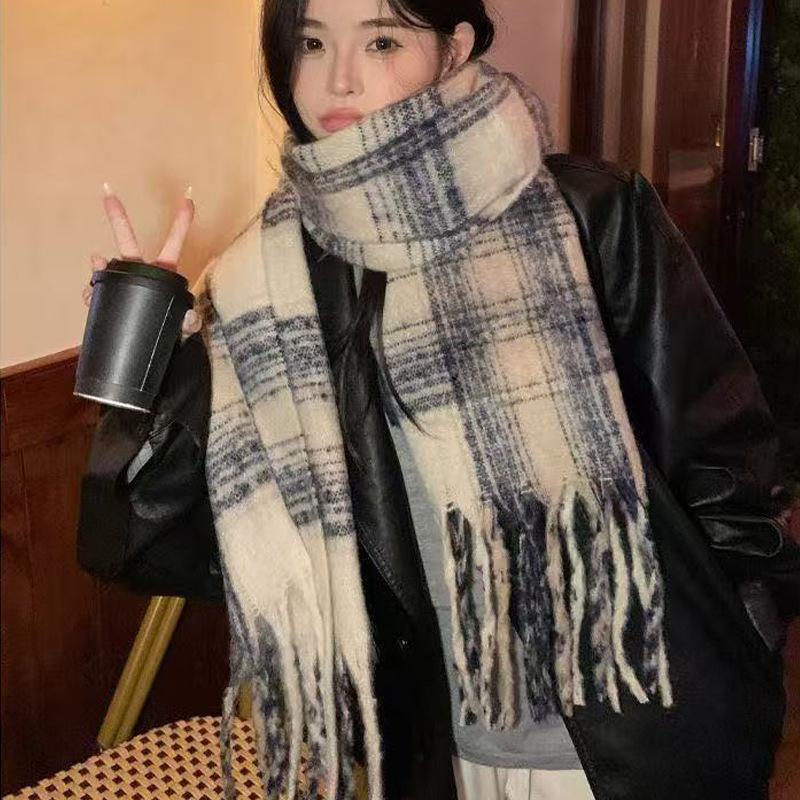 New Angola Red Plaid Scarf Women's Winter Imitation Cashmere Scarf Student Senior Sense Versatile Warm Shawl