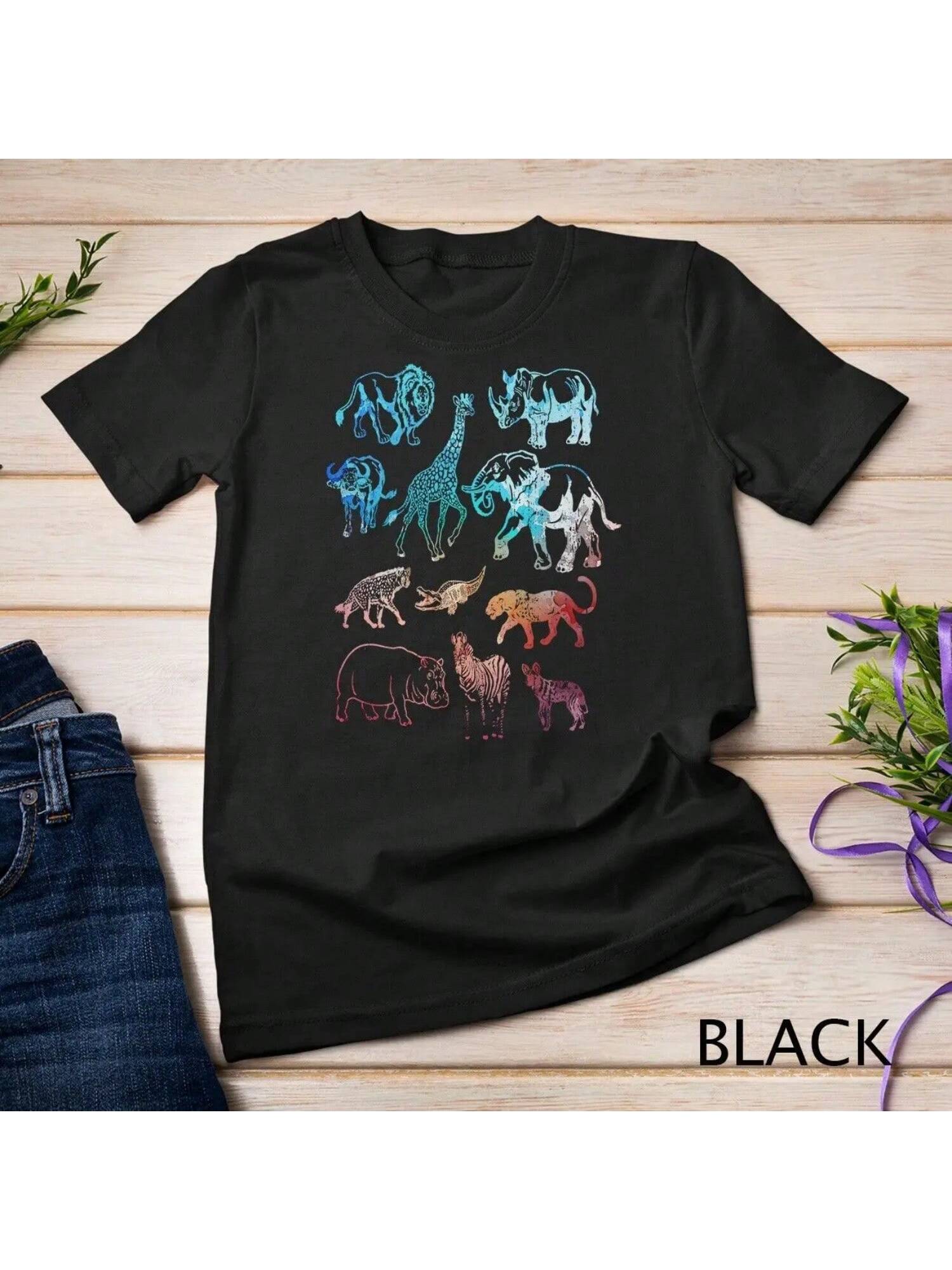Africa  Animal Lion Elephant Giraffe Zebra Rhino Hippo T Shirt S разноцветный