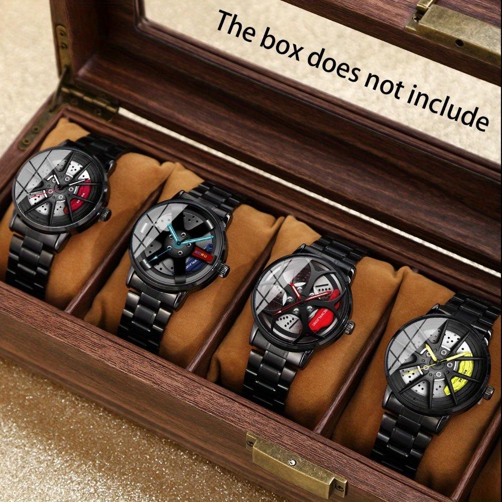 

Boruse Wheel Design Watch 4-Piece Set Men S Steel Strap Watch Quartz Watch Fashion Watch