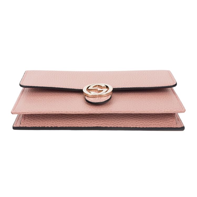 Gucci Logo Double G Litchi Grain Woc Chain Leather Messenger Envelope Wallet Shoulder Crossbody Bag Women Bags Pink 510314-CAO0G-5806