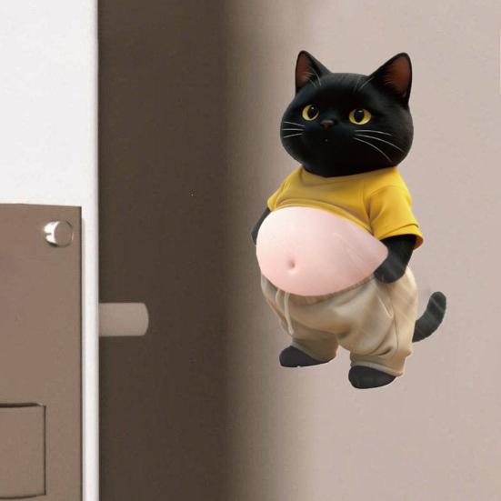 2Pcs 3D Belly Cat Anti-collision Sticker Anxiety Stress Relief Elastic Tummy Cartoon Kitten Decal Silicone Belly Animal Buffer Sticker