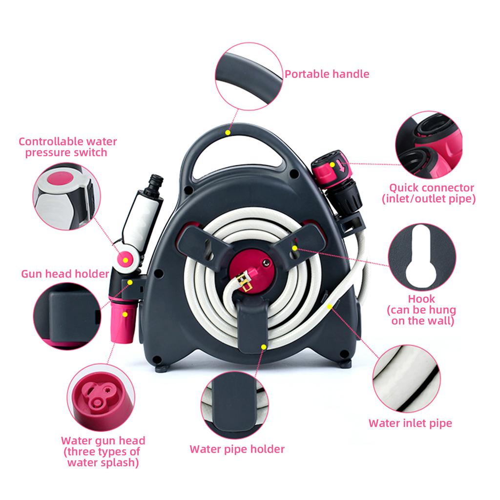 Retractable Garden Hose Reel 37.7Ft Portable Water Hose Reels for Outside with 3 in 1 Sprayer Nozzle Auto Spray Lock