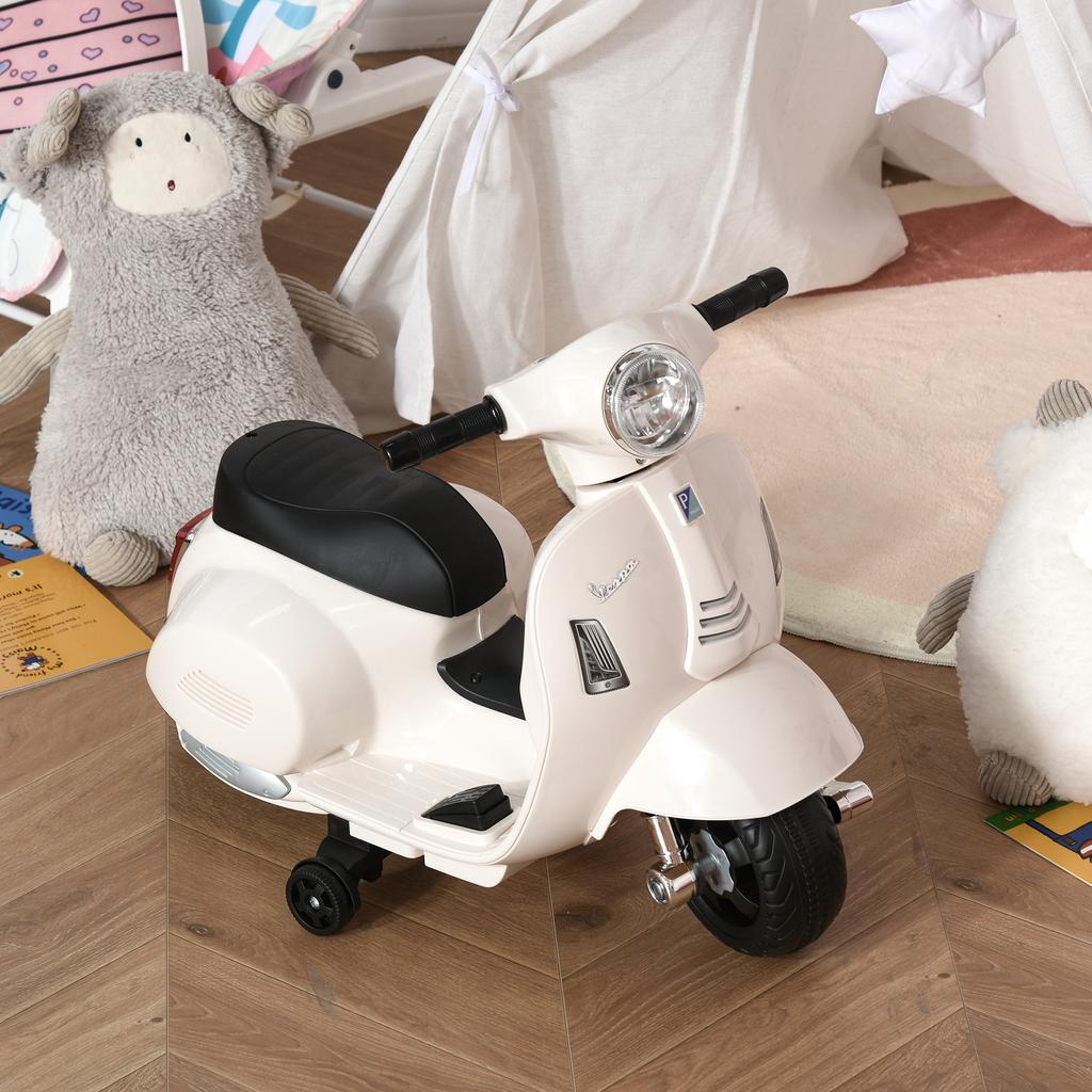 Motocicletta Elettrica per Bambini Vespa Moto Elettrica con Luce LED, Suono, Moto Elettrica per Bambini da 18-36 Mesi, Bianca