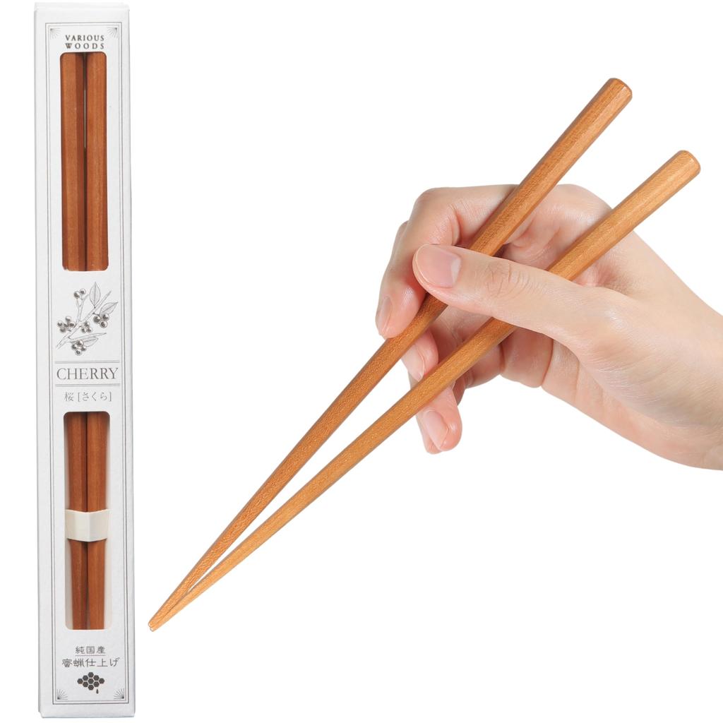 FlaColle Beeswax Finish 23cm Natural Wood Octagonal Made In Japan Gift [Natural Chopsticks] Chopsticks, Thick, Stylish, [Nostalgic Warmth] (Sakura)