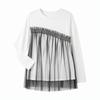 2026 New Spring and Autumn Women's Simple Casual Mesh Patchwork Long Sleeve Round Neck Pullover T-Shirt