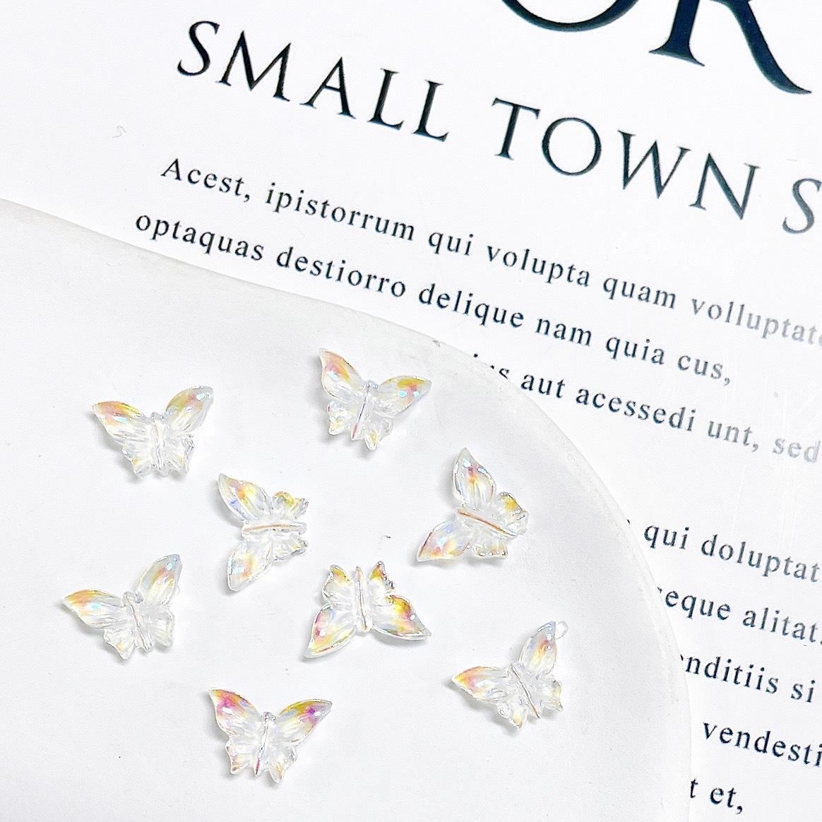 Hot Selling Aurora Butterfly Nail Art Accessories Bow Tie Ribbon Wearable Nails DIY Ice Transparent Super Fairy Resin Decorations Butterfly