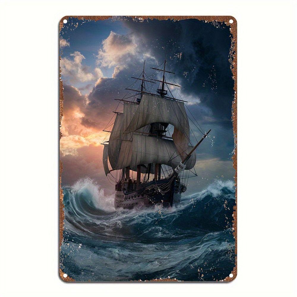 Vintage Nautical Metal Wall Art, Old Sailing Ship Pirate Decor, Home Wall Decor