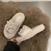Thick-soled Wool Slippers Are Worn by Women Wearing New Design Evening Breeze Belt Buckle Cotton Slippers for Autumn and Winter 2025