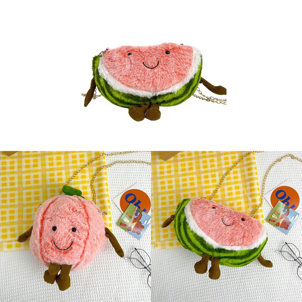 Plush Fruit Pattern Small Shoulder Bag With Zipper Closure For Casual Day Use