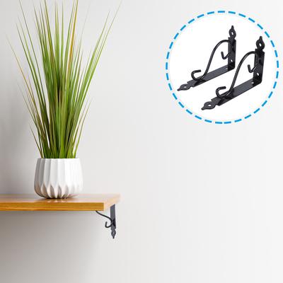 2Pcs Iron Shelf Bracket Heavy Duty Rustic Style Wall Mounted Shelf Support Triangle Brackets for Bedroom Kitchen Living Room