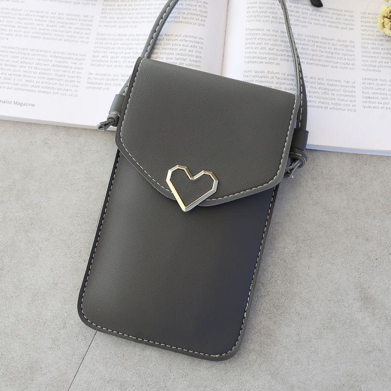 Stylish Women Simple Pu Leather Heart-shaped Decor Transparent Touch-screen Mobile Phone Bag