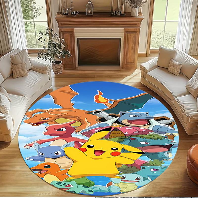 Pokemon Print Round Rug, Washable Floor Carpet, For Entryway Dorm Laundry Room Office Study, Home Decor Birthday Christmas Gift