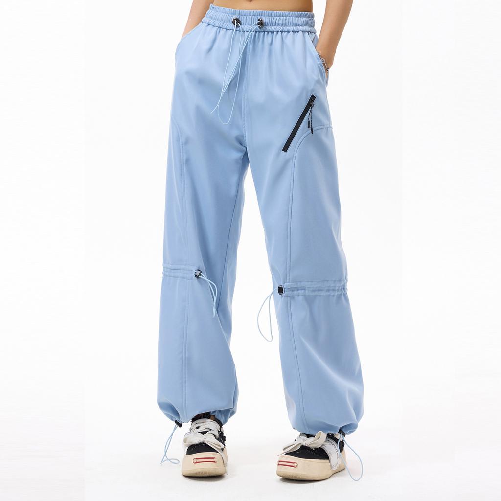 Women's Overalls Casual Lightweight Solid Color Trousers Drawstring Multi-Pockets Straight Leg Pants