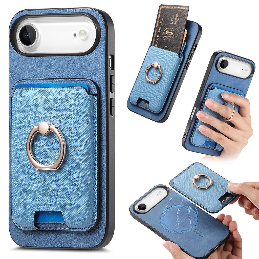 For iPhone 17 Air Magnetic Case Detachable Card Bag Leather Back Cover with Kickstand