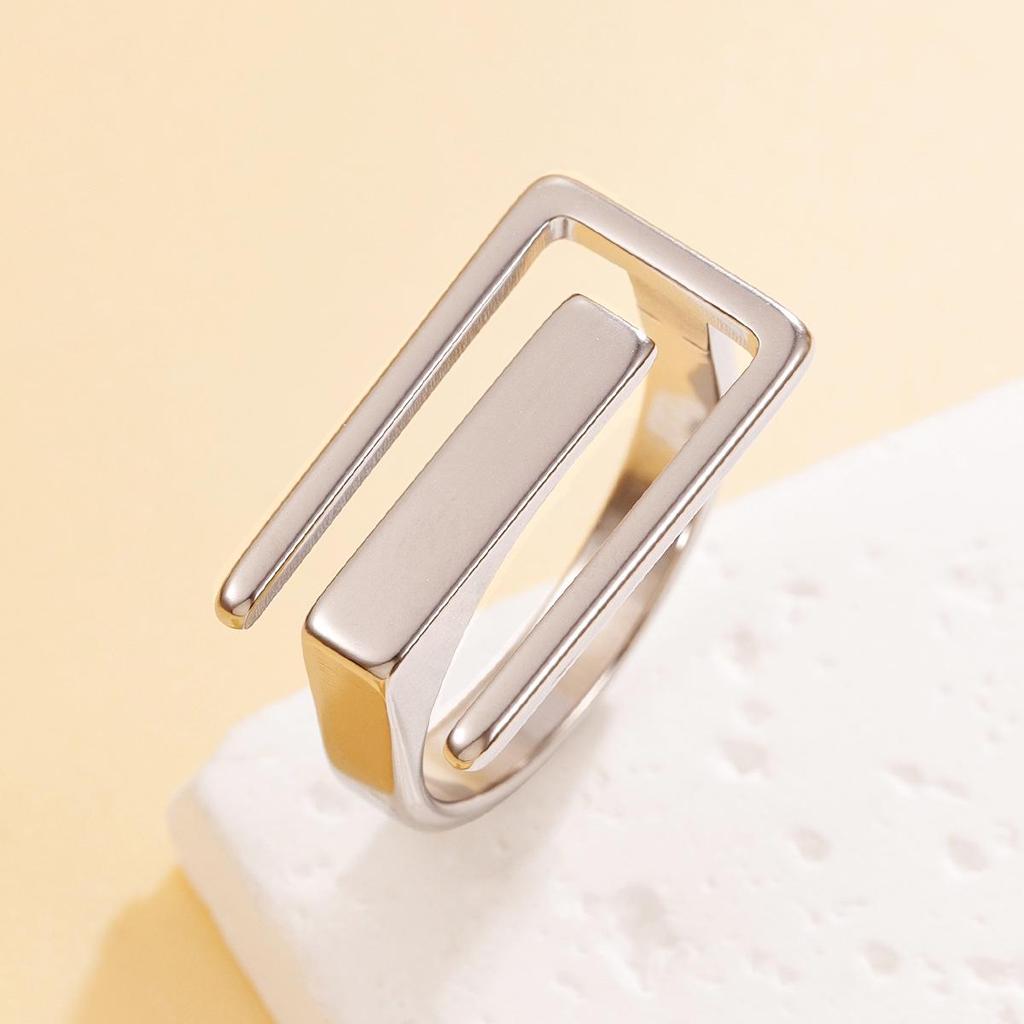INS Style Geometric Hollow Line Design Stainless Steel Ring