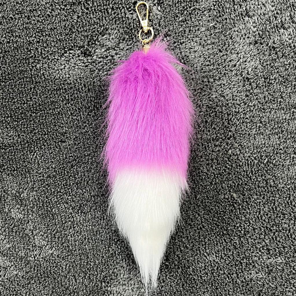 Klíčenka s umělým liščím ocasem Měkký plyšový závěsný ozdobný doplněk Dárek na tašky a klíče Nadýchaná dekorace Délka 20 cm