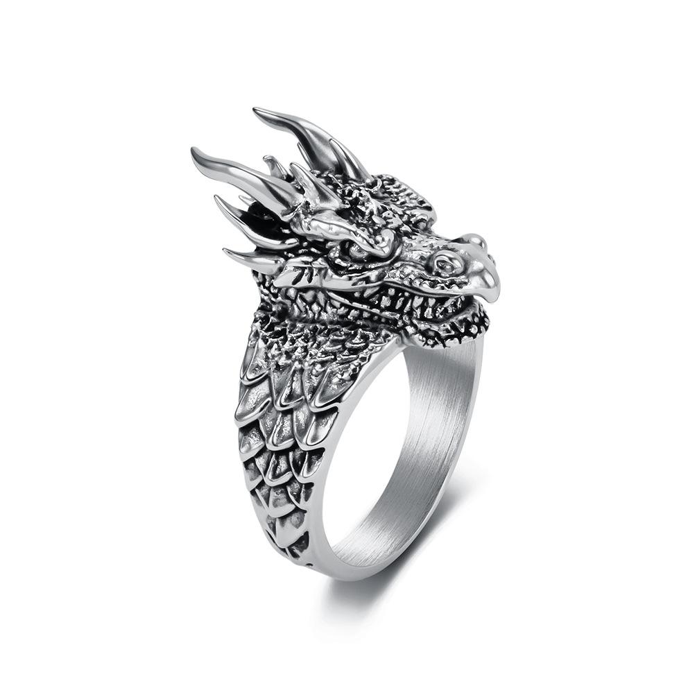 

Men s Dragon Head Ring, 3 Colors Vintage Gothic Style Titanium Steel Ring, Punk Biker Jewelry, Dragon Totem Finger Ring for Men, 12#