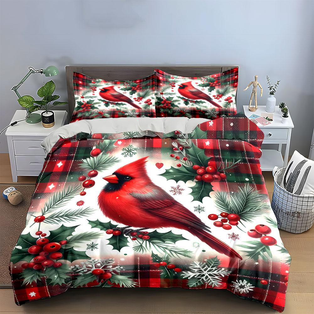 Festive Cardinal Winter Decor Set Exquisite Three-Piece Bedding Set Gift For Kids And Adults