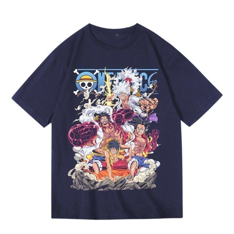 Anime Character One Piece Character Luffys Form Cartoon Print Casual Summer Pure Cotton Tshirt for Both Unisex and Women