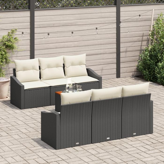 VidaXL Ensemble de 7 Canapés de Jardin avec Coussins Noir en Rattan Synthétique 3356444