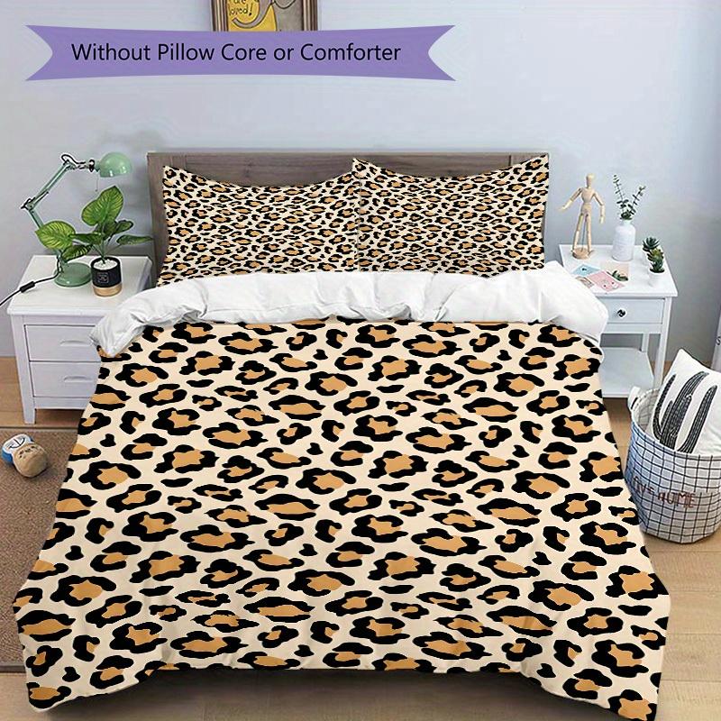 3Pcs Leopard Print Printed Bedding Set, Breathable And Soft, Machine Washable, Christmas Gift, Suitable for Bedroom Decoration, 15206