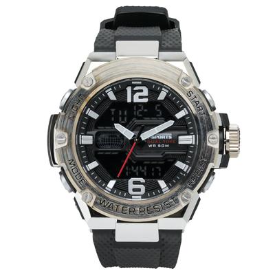 Sports Watch Waterproof Backlight Date Day of the Week Display Urethane Strap Black [Clefa] Ana-Digi TS-AD307-SV Men's