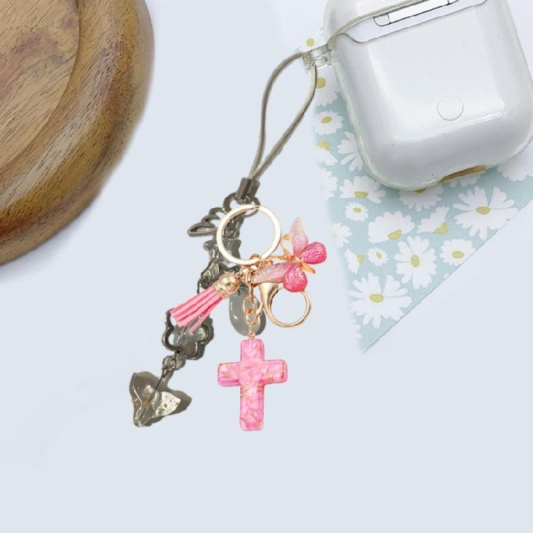 Christian Resins Crosses and Butterfly Keychain with Tassels for Daily Key Organization and Backpack Bag Decoration