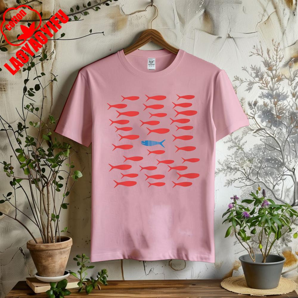 Ryba Sardinky Tričko Roztomilé Rybí Tričko Retro Grafická Trička Rybářská Estetika Rybářský Core Červená Modrá Rybičky Pohodlné