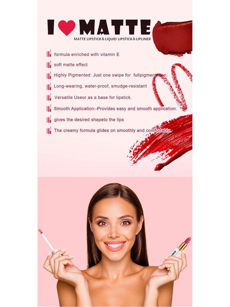 Mattes 3-in-1 Lippen-Set: Lippenstift, Liner & Gloss - Wasserfest, Nicht-klebend, Farbecht