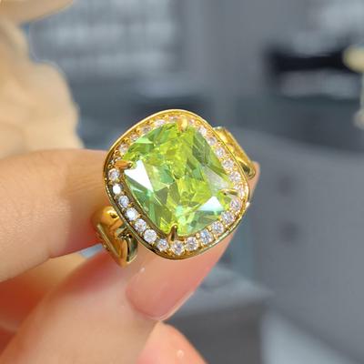 Temperament Pig Nose Apple Green Ring Women'S Light Luxury High Carbon Diamond Mint Color Treasure Open Adjustable Ring